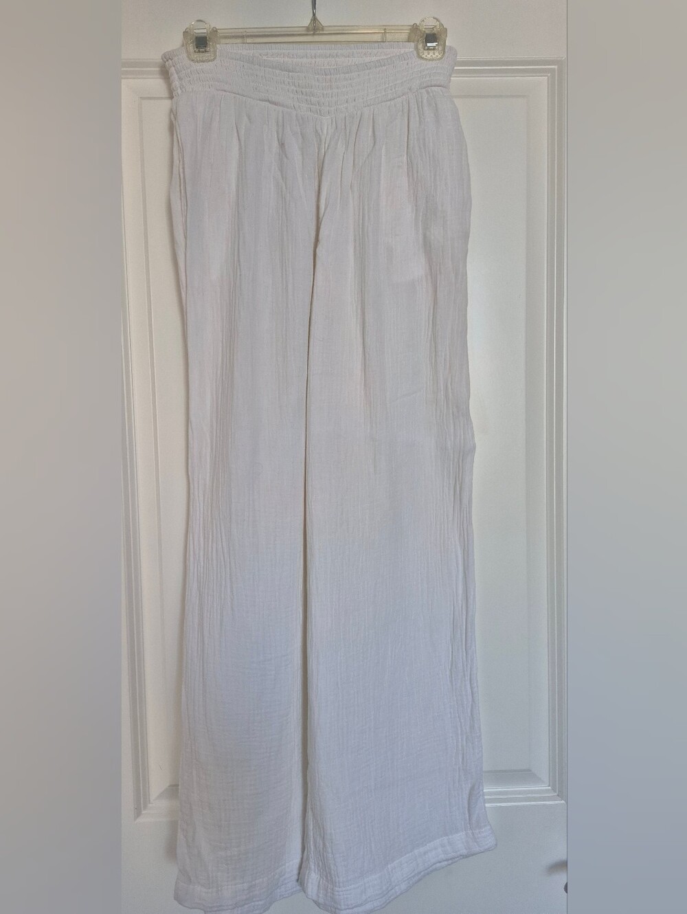 aerie White Wide-Leg Smocked Waist Pants
